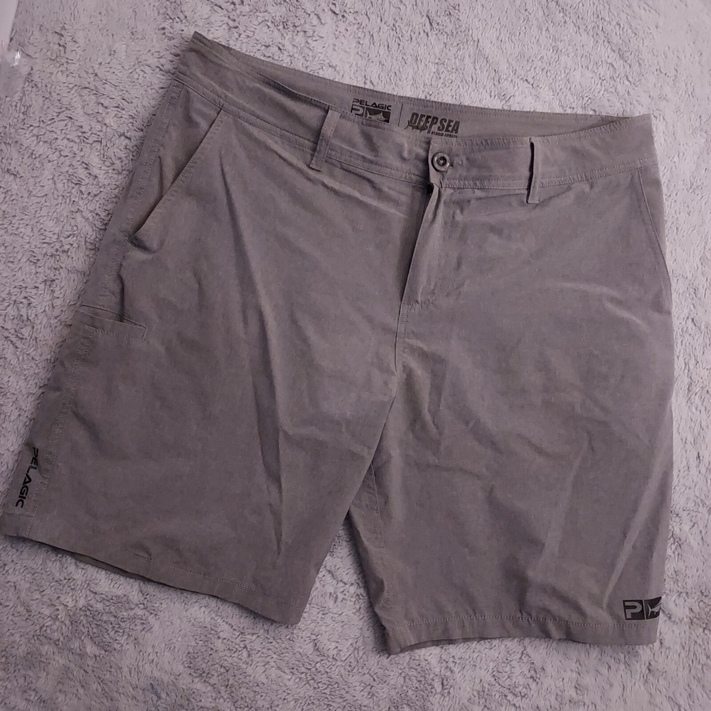 Pelagic Shorts Mens 38 Deep Sea Hybrid Performance Fishing Gray Swim Beach READ